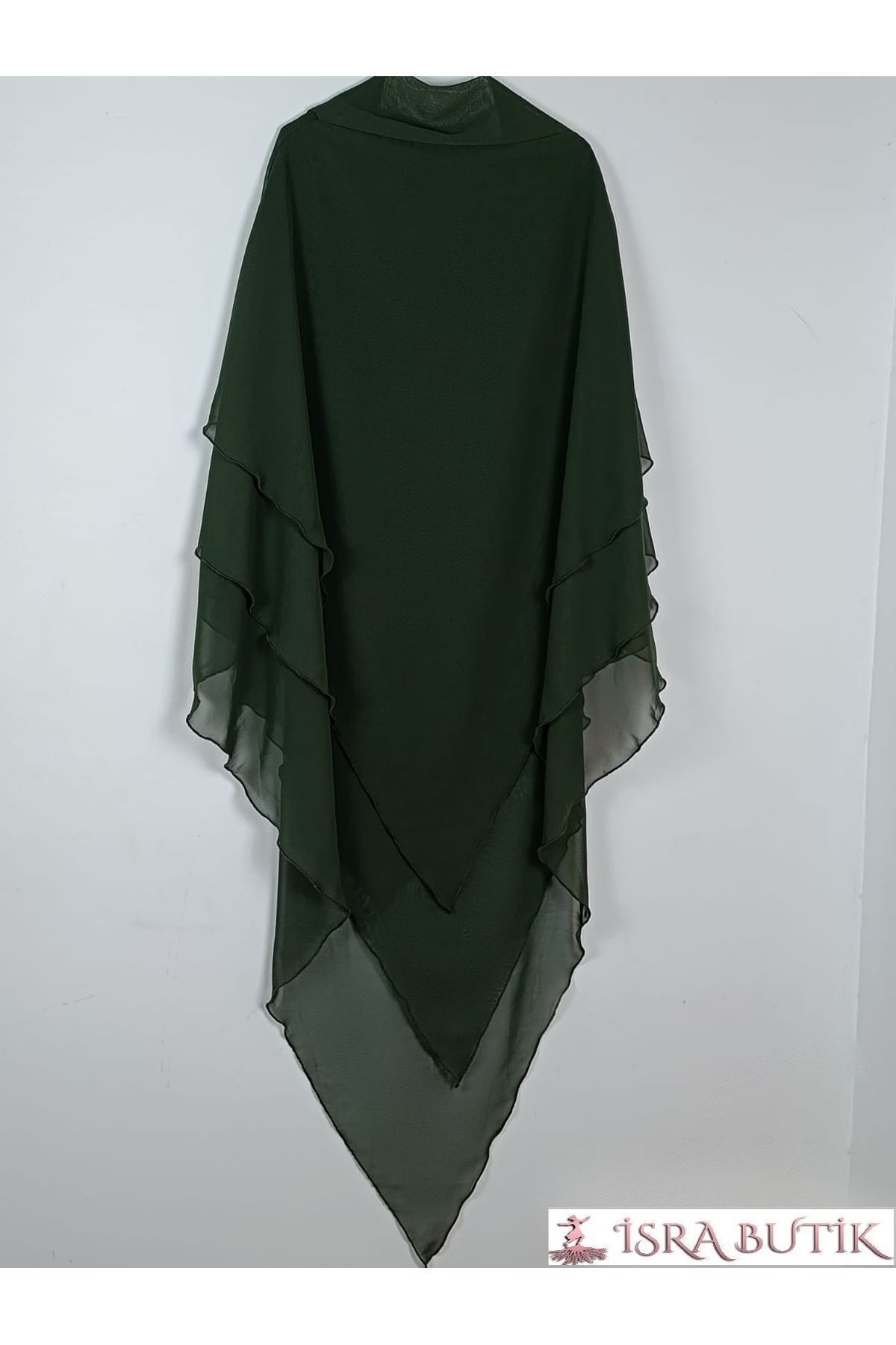 ŞİFON-Khaki Green Long Chiffon Souffle - Suitable for Use with and Without Veil 1