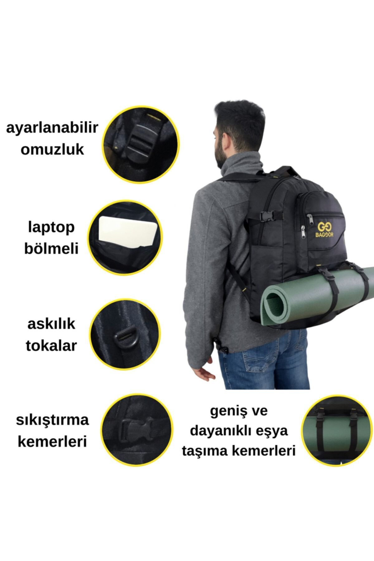 کوله پشتی زنانه مشکی Baggor | 45032165 اورجینال - تصویر 3