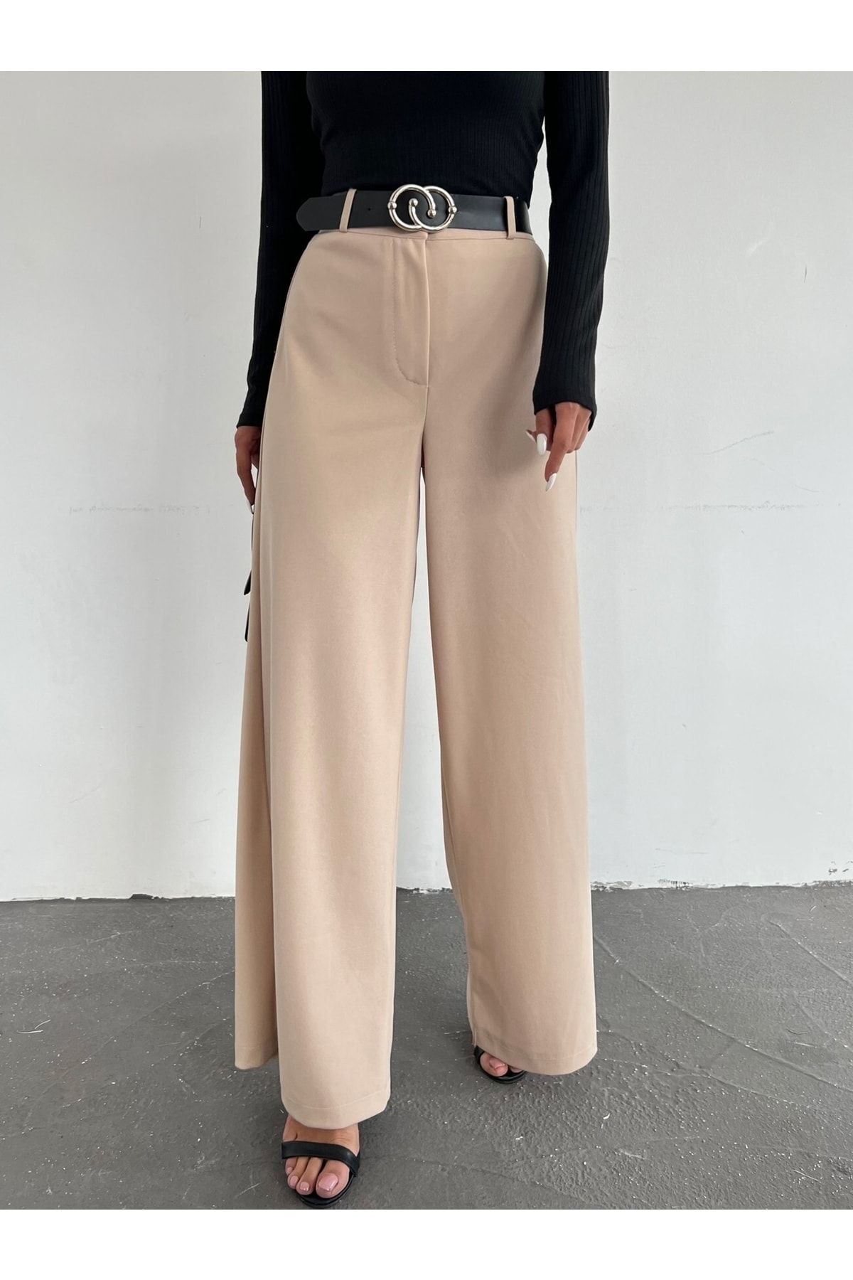 Bol Paça Kemerli Pantolon 1. Kalite — بژ 123087 — تصویر 2 از 4