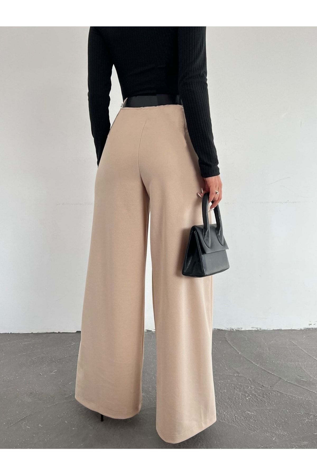 Bol Paça Kemerli Pantolon 1. Kalite — بژ 123087 — تصویر 3 از 4
