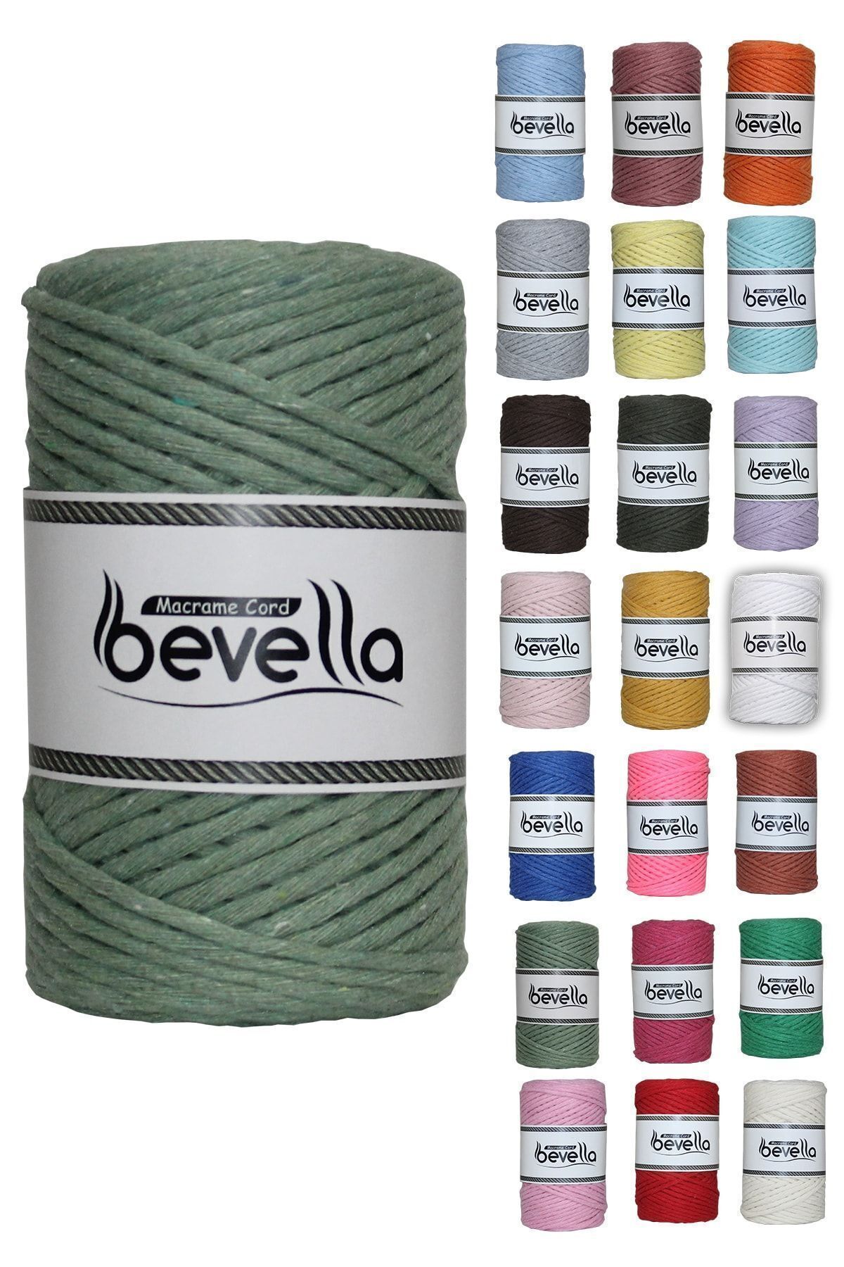Bevella Macrame Cord-خيط مكرامية تاران 3 مم من القطن القابل للتشابك، خيط مكرامية فردي باللون الأخضر المنثول 1