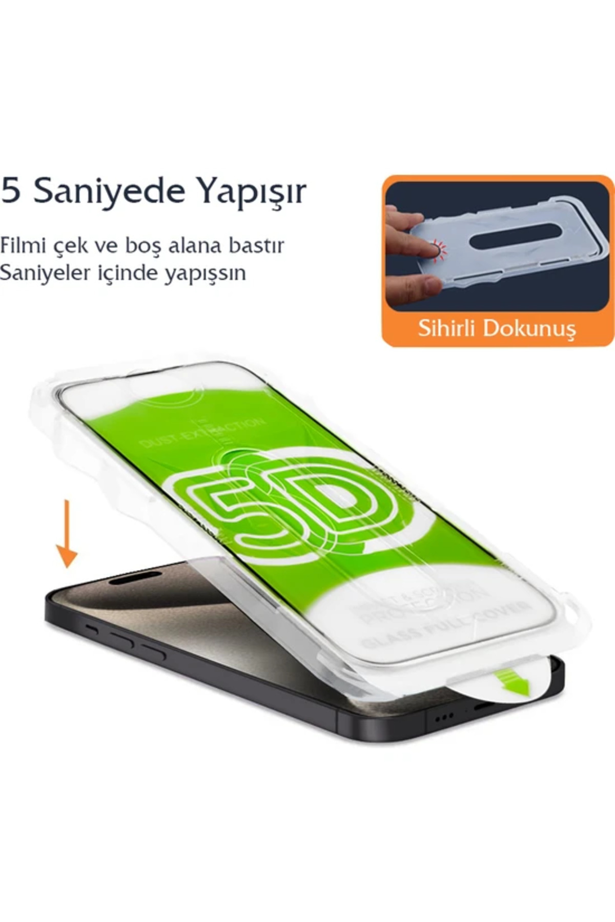 Apple iPhone 15 Pro Uyumlu Kolay Uygulama Aparatlı Siyah Çerçeveli Tam Kapatan Cam Ekran Koruyucu 5