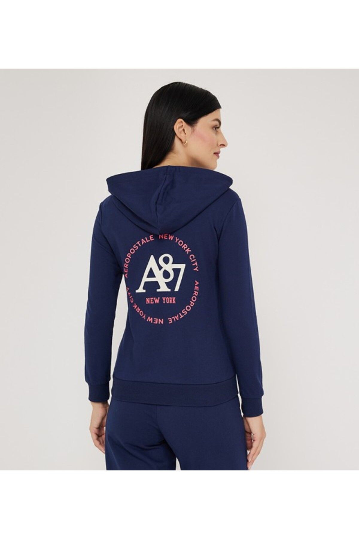 Aeropostale-سويت شيرت بقلنسوة نص أزرق للنساء 1