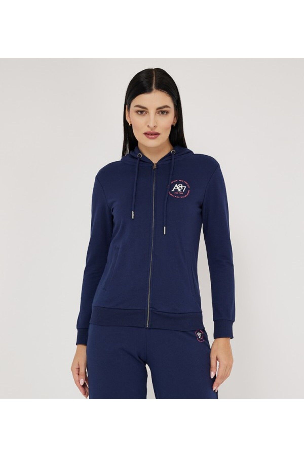Aeropostale-سويت شيرت بقلنسوة نص أزرق للنساء 2