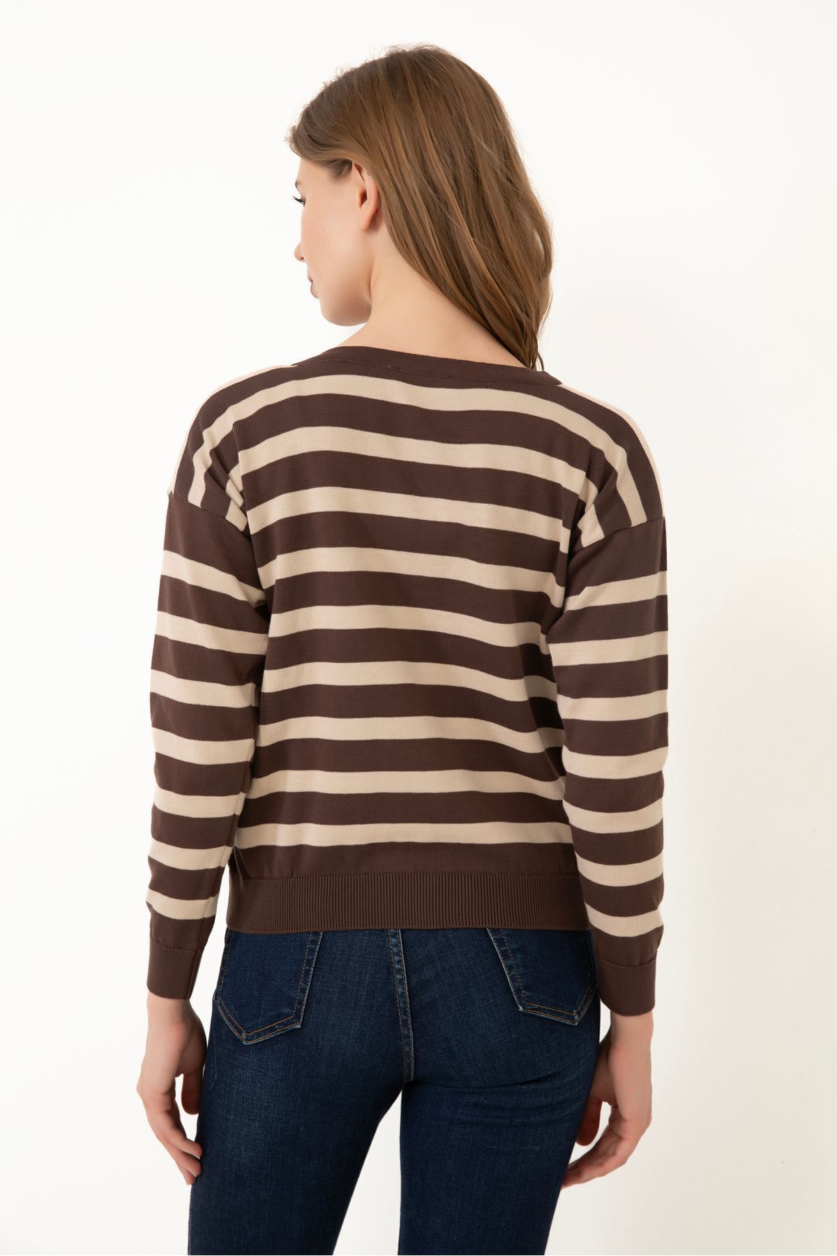 Give Way  Kadın Çizgili Triko Hırka (HEDİYE KUTULU) - Görsel 6