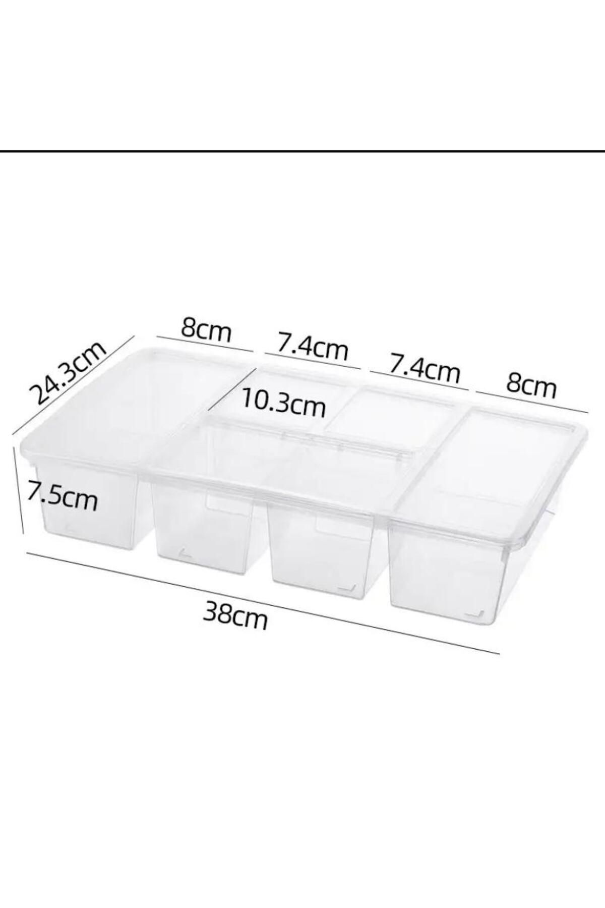 Bayev-4 Pieces Luna 5 Compartment Refrigerator Organizer with Lid Crisper - Meat Fish Vegetable Organizer 5