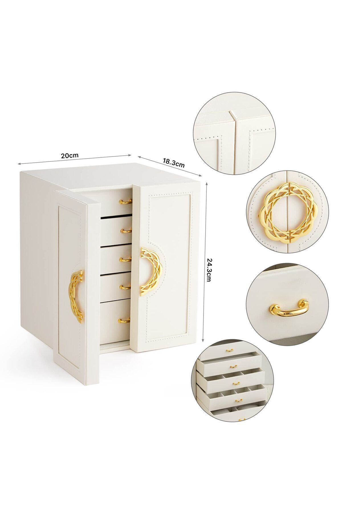 SheSee-Luxury Jewelry Earring Ring and Necklace Bracelet Watch Organizer - 24X20X18 Cm, Pu Leather and Suede Inside 2