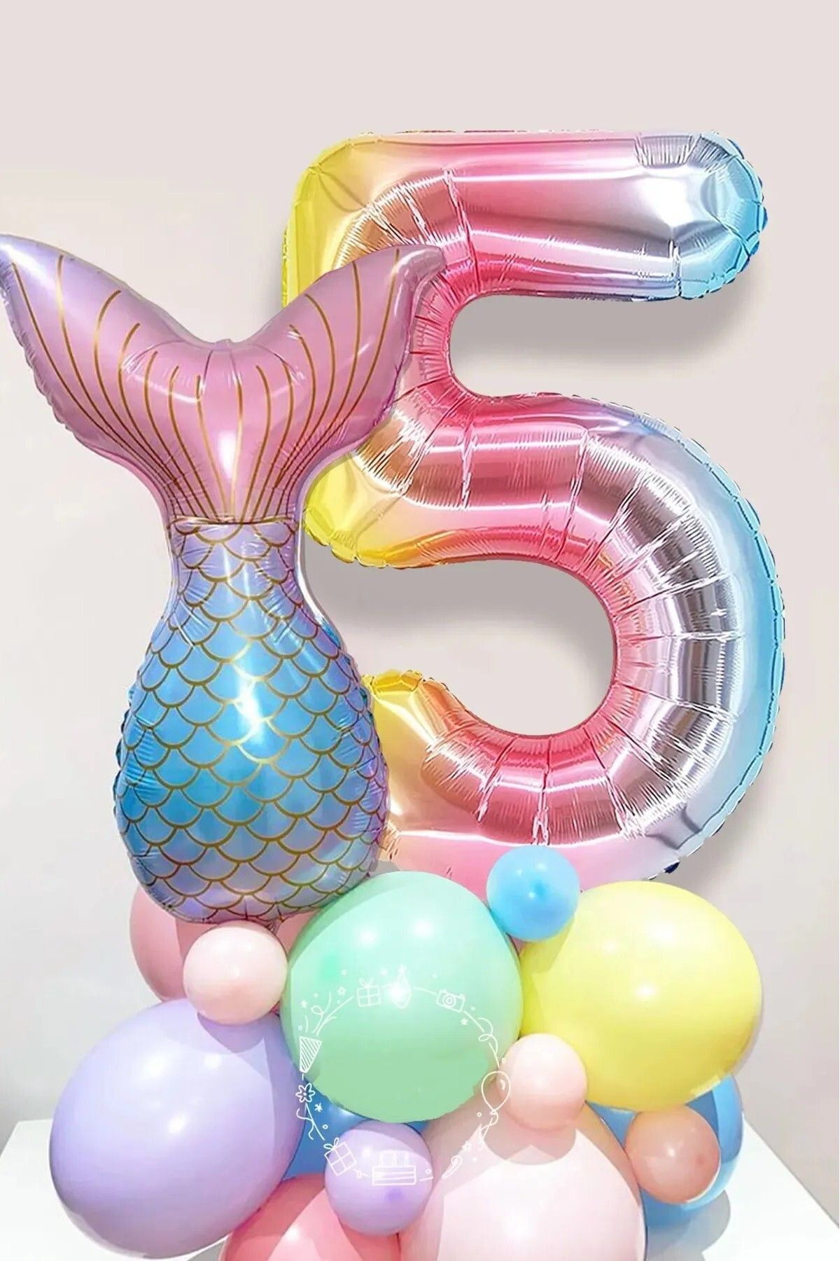 Dalia Viola Newsx 5 Yaş Rakam Balonlu Deniz Kızı Kuyruğu Karşılama Seti Doğum Günü Parti Seti Süsü St