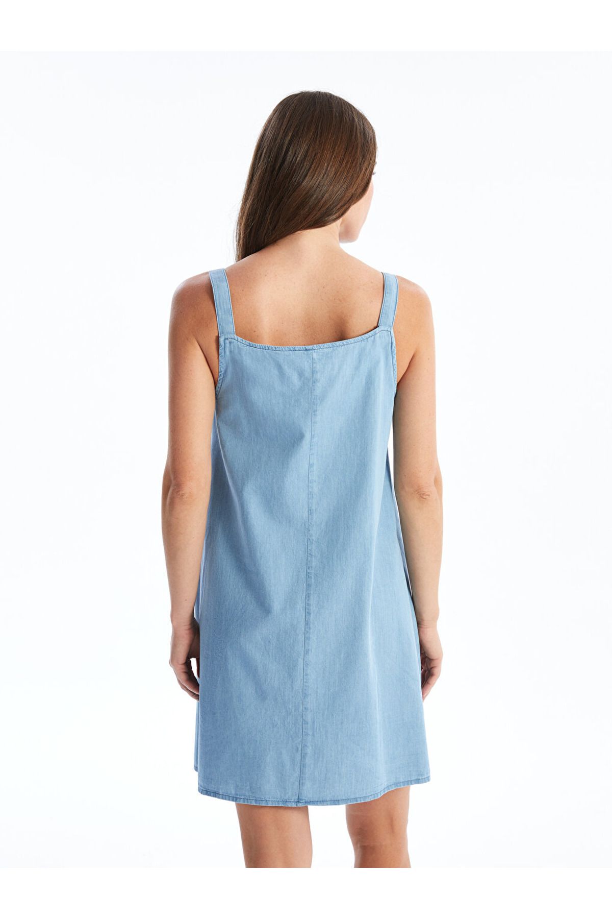 new collection U Yaka Düz Askılı Hamile Jean Elbise city