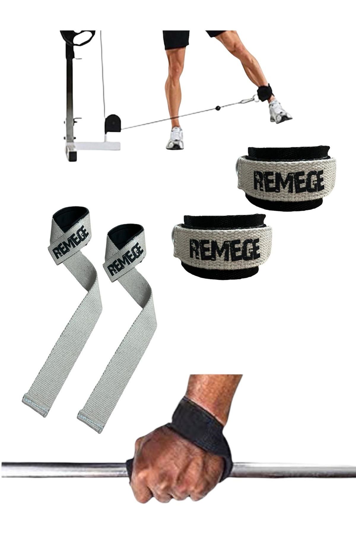 REMEGE Halter Ağırlık Kaldırma Kayışı Strap - D-Ring Fitness Reformer Crossfit Ayak Bilek Kayışı İkili Set