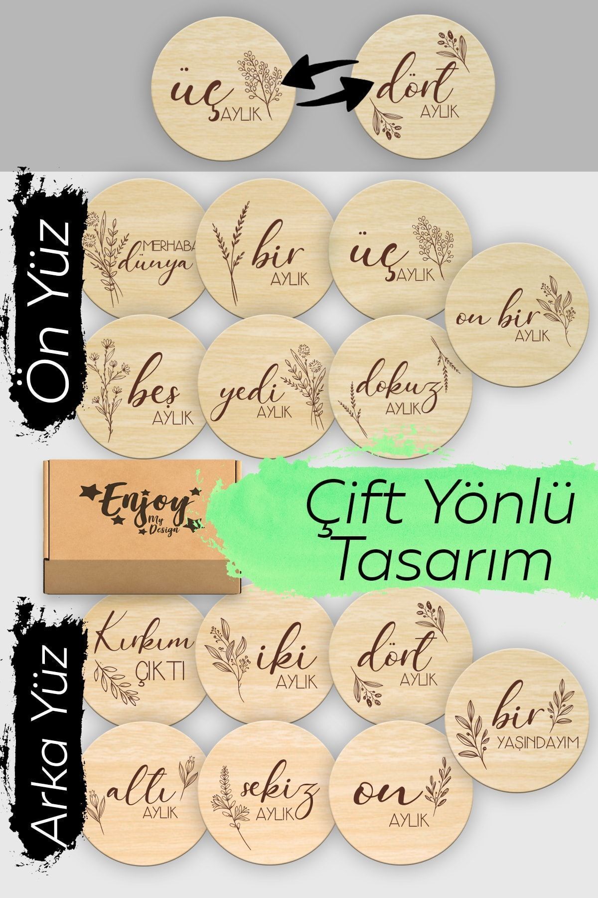 Enjoymydesign Bebek Fotoğraf Kartları Ahşap Aylık Anı Kartı Seti Yenidoğan Anı Kartları fotoğrafı 2 (önizleme)