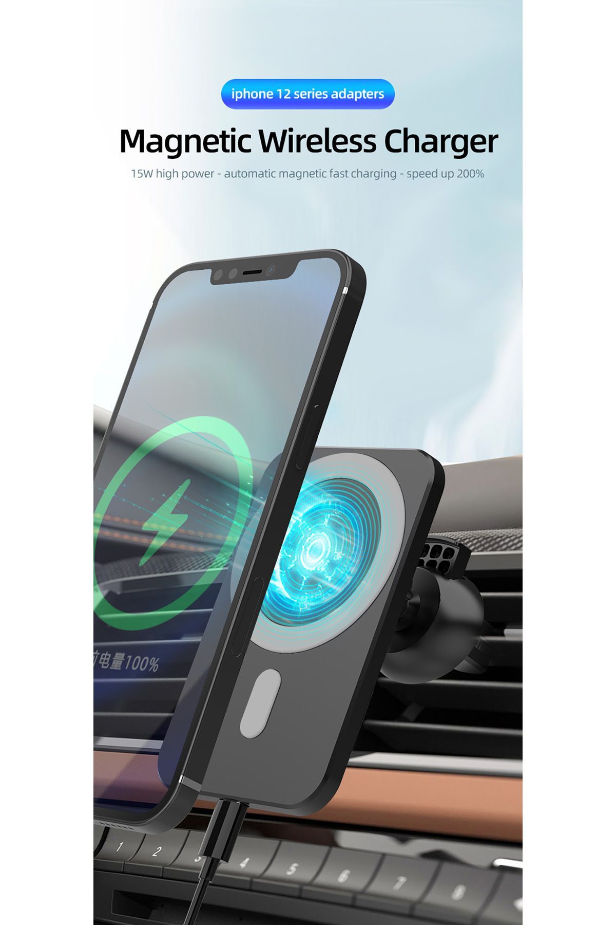 Kablosuz Şarj Aleti Magsafe Araç Içi Manyetik Şarj 15w peteklik girişli