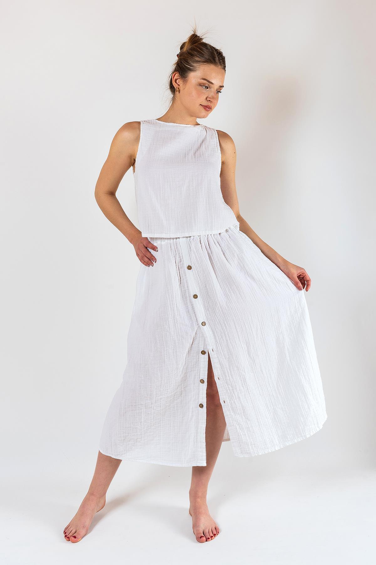 Muslin Women's Graduation Dress Skirt Set White