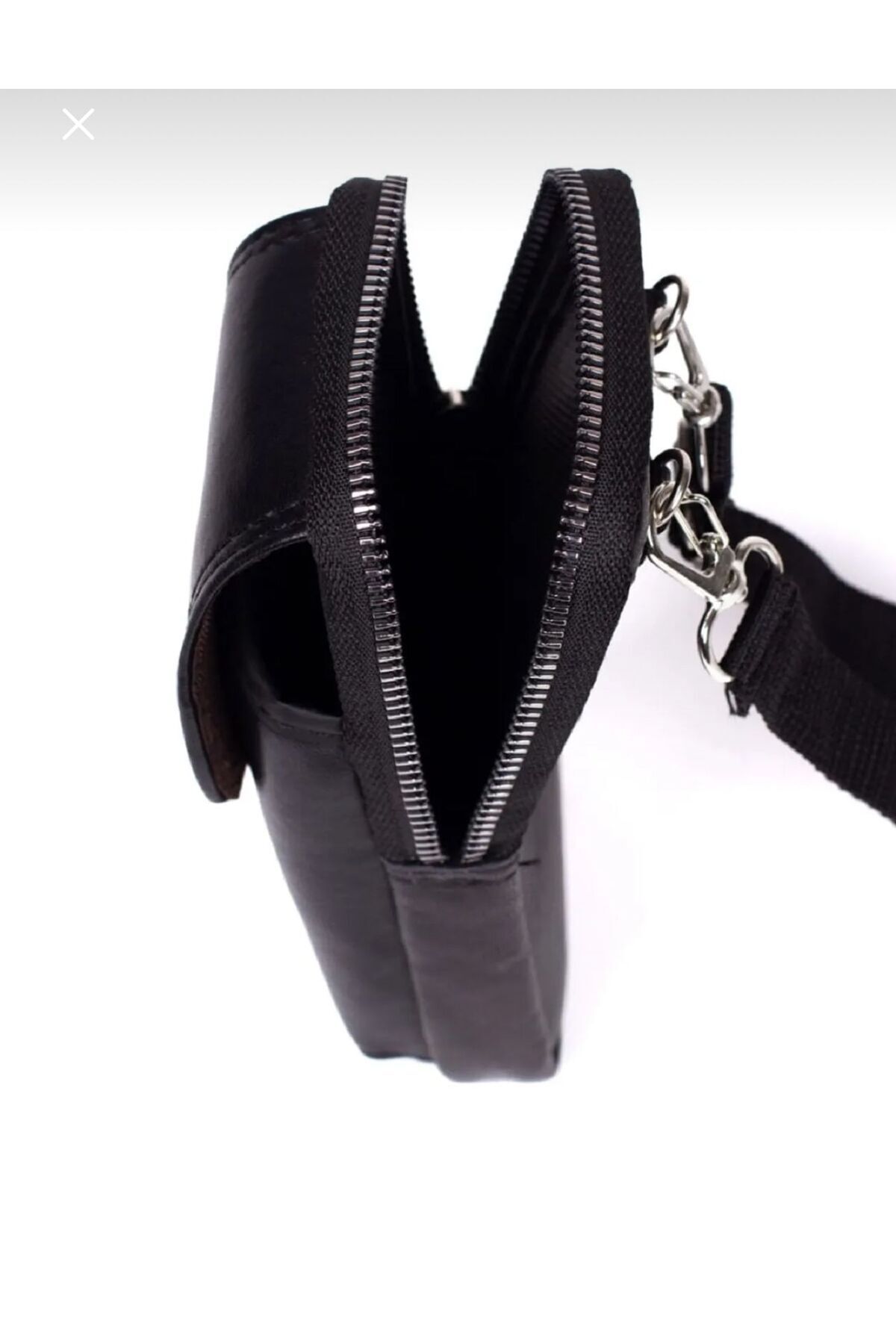 fawori deri  Hakiki Deri Telefon Bölmeli,Omuz Askılı Çanta ve Kemerlik Mıknatıslı Kapak-Siyah - Görsel 6