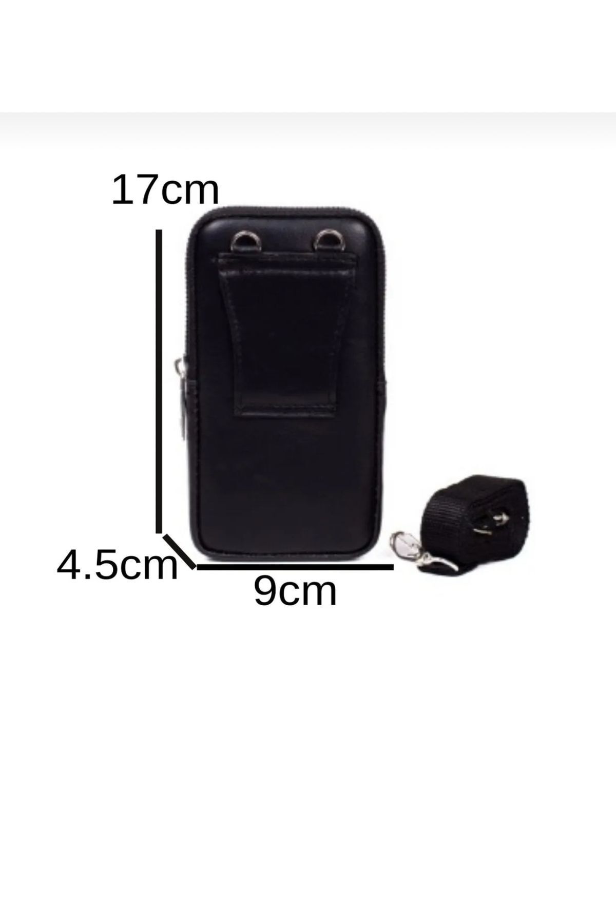 fawori deri  Hakiki Deri Telefon Bölmeli,Omuz Askılı Çanta ve Kemerlik Mıknatıslı Kapak-Siyah - Görsel 7