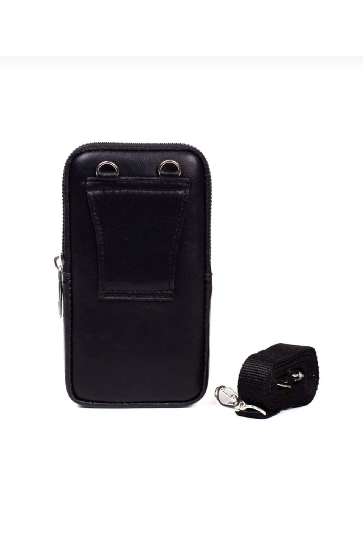 fawori deri  Hakiki Deri Telefon Bölmeli,Omuz Askılı Çanta ve Kemerlik Mıknatıslı Kapak-Siyah - Görsel 5