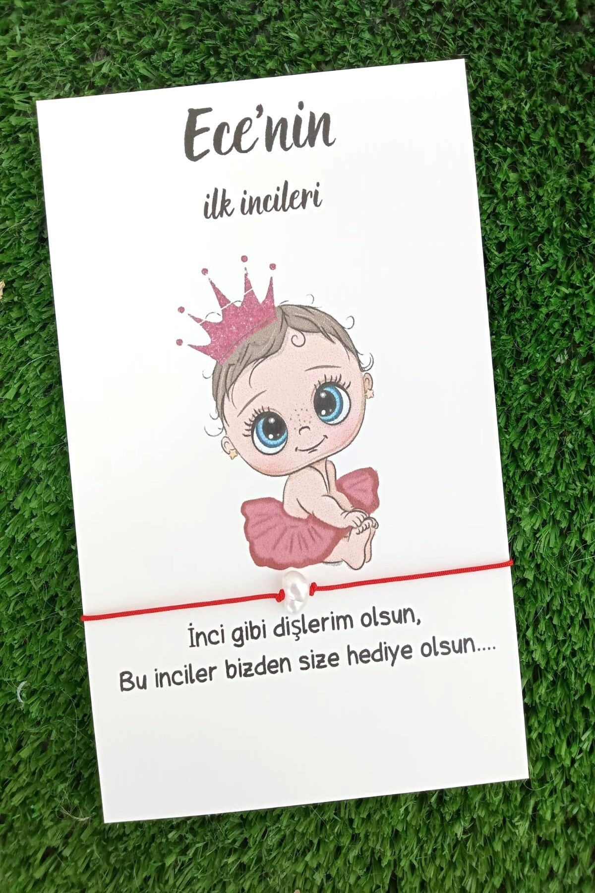 20 Pieces of Tiny Girl Card Pearl Luck Bracelet - Tooth Wheat Gift - Baby Gift - Text Added