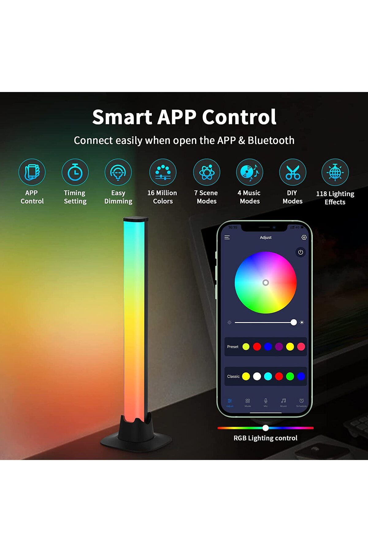 MtReal-Smart RGB LED Light Bars Night Light with Bluetooth APP Control Music Rhythm Lights Backlight for... 3