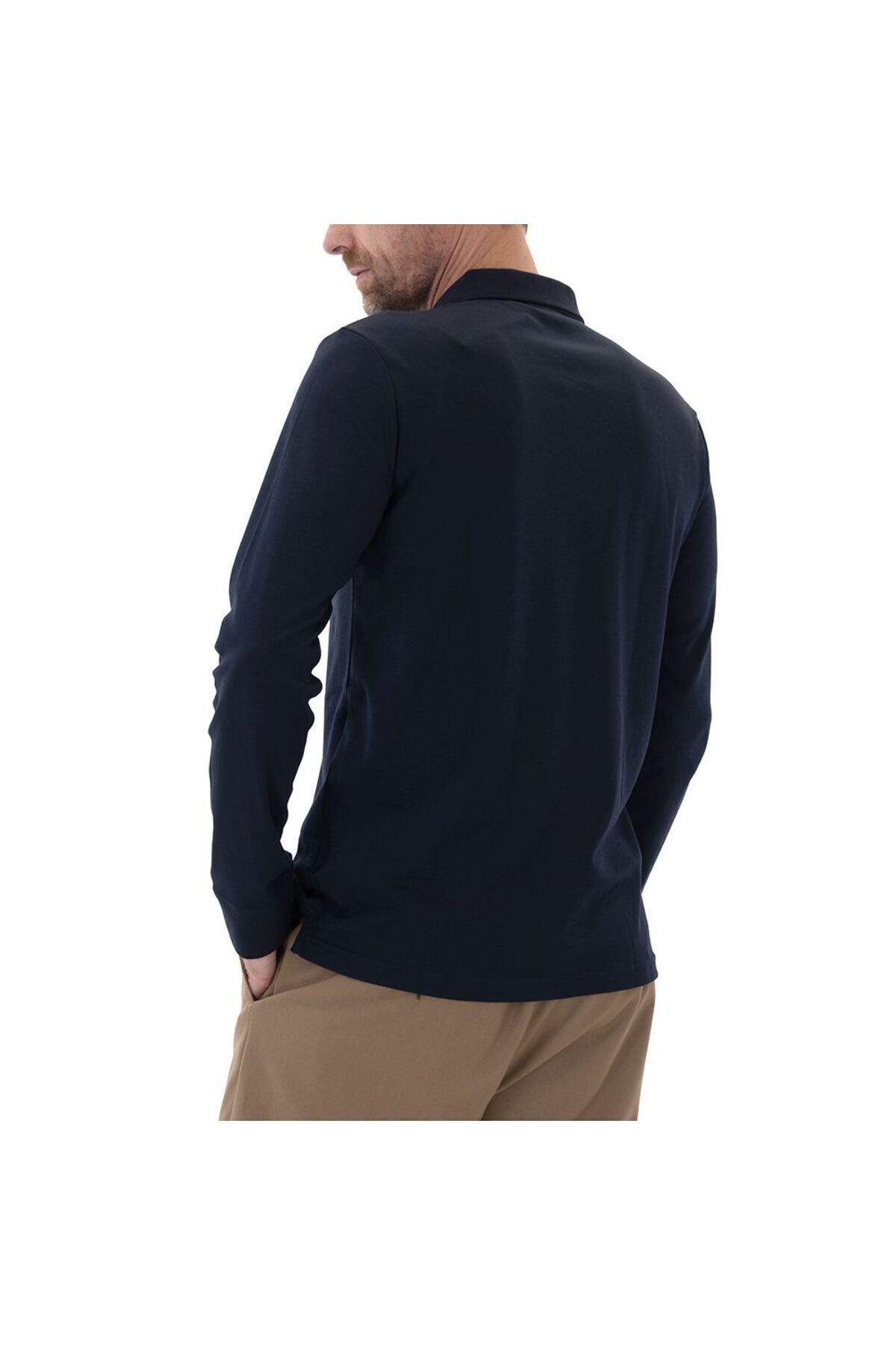 تی شرت یقه پولو آبی مردانه آستین بلند یاکا پنبه روزمره برش چوگان K10K11868 CHW Calvin Klein