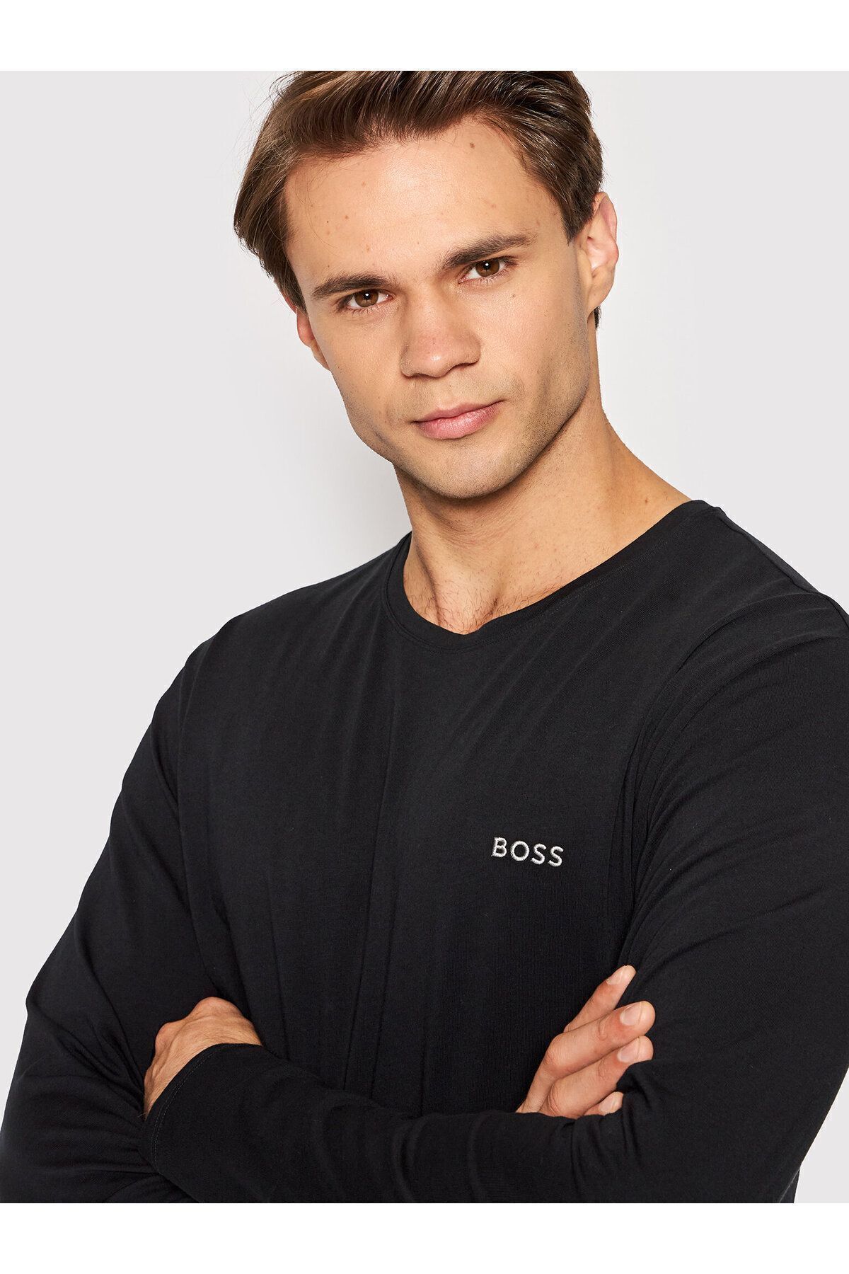 سویشرت مشکی مردانه آستین بلند Slim Fit Sweatshirt 001 BOSS