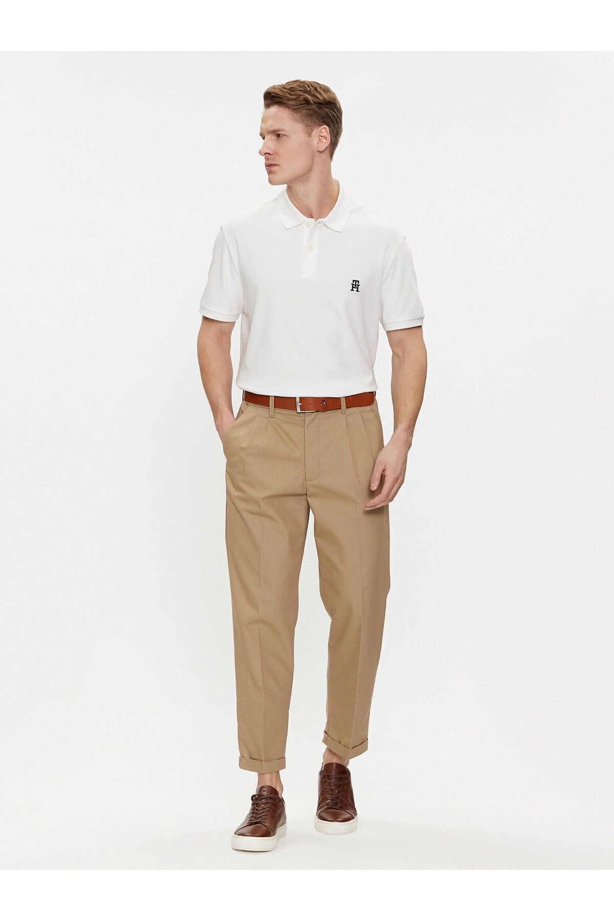 تی شرت یقه پولو سفید مردانه بافی بافندگی روزانه چوگان MW0MW34783 YBR Tommy Hilfiger
