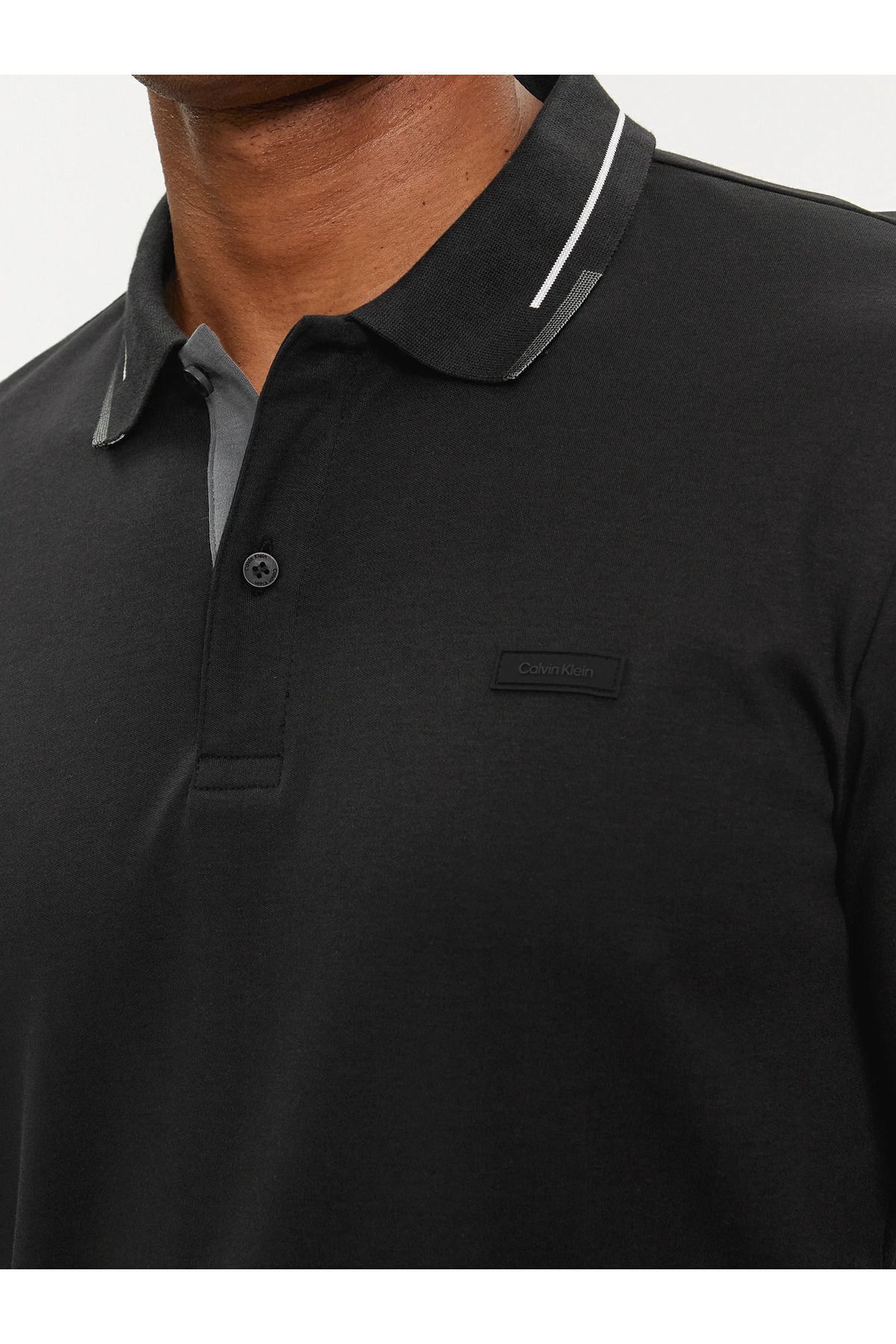 تی شرت یقه پولو مشکی مردانه آرم چوگان ارگانیک پنبه سیاه k10k112477 beh Calvin Klein