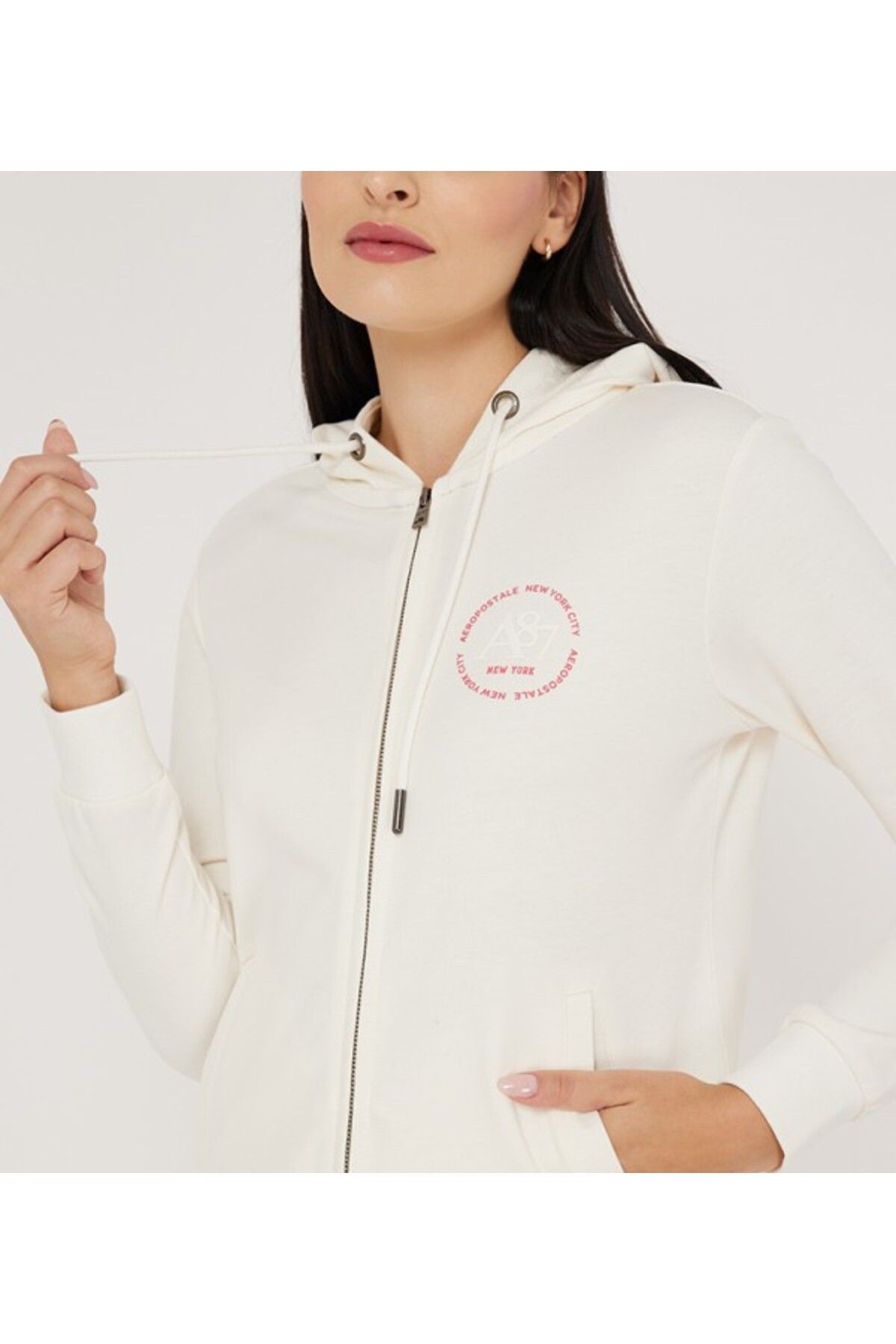 Aeropostale-سويت شيرت نسائي بغطاء للرأس بلون كريمي 3