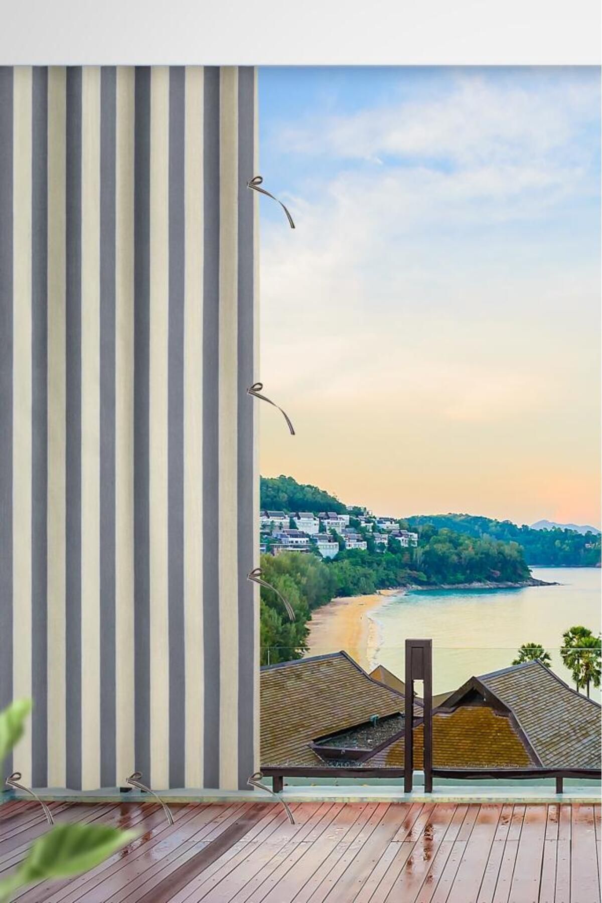 Laced Balcony Curtain with Enxboy Options in All Sizes -Balcony Tarpaulin Grey Cream Luxury,
