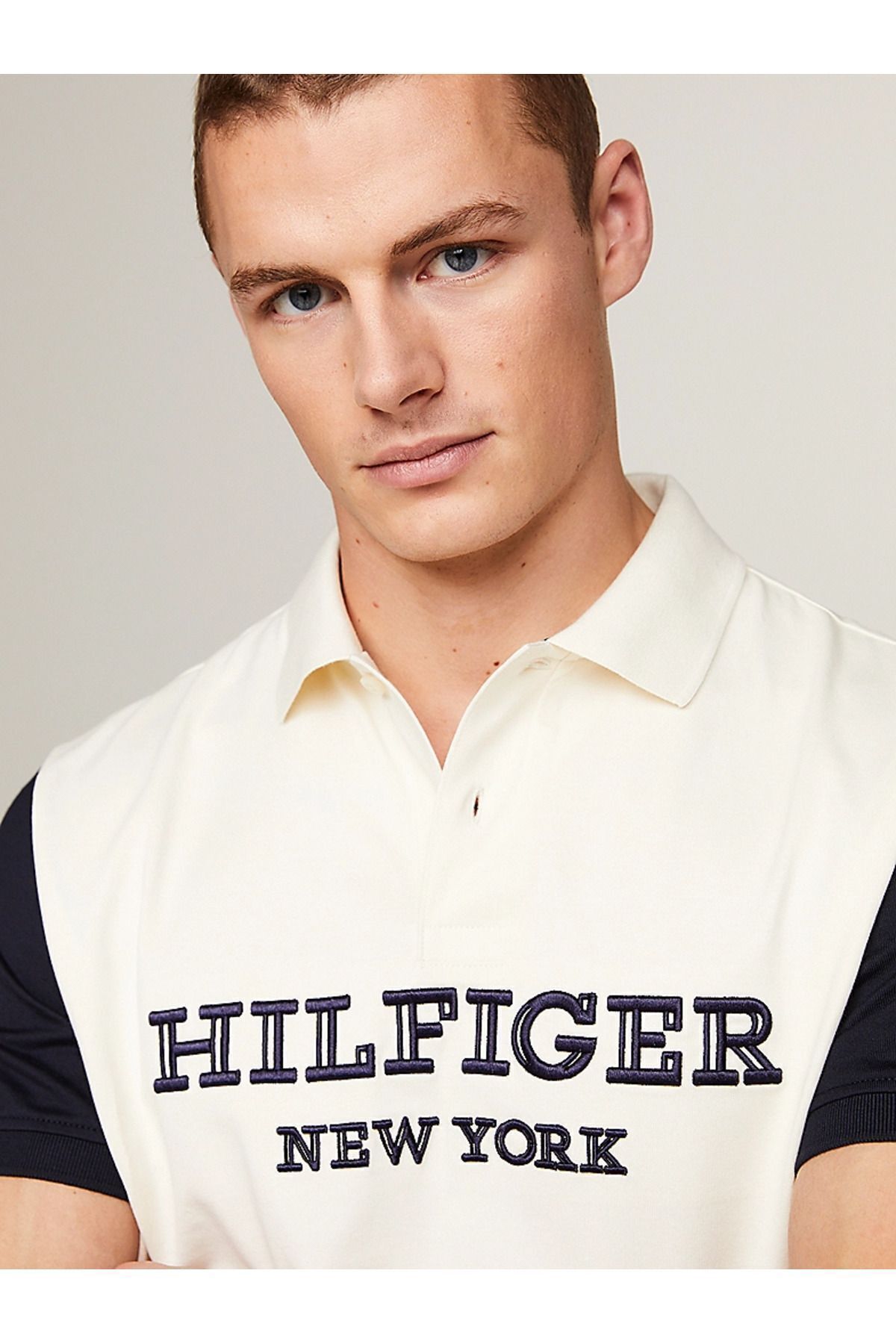 Tommy Hilfiger Erkek Logolu Polo Yakal K sa Kollu Du meli Mavi Polo Yaka T Shirt MW0MW34751 DW5