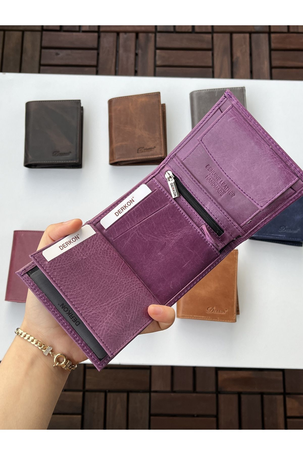 Derkon  Monaco Hakiki Crazy Deri Cüzdanı Mor Renk - Görsel 4