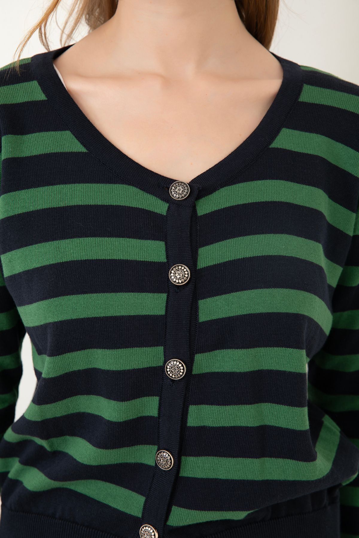 Give Way  Kadın Çizgili Triko Hırka (HEDİYE KUTULU) - Görsel 5