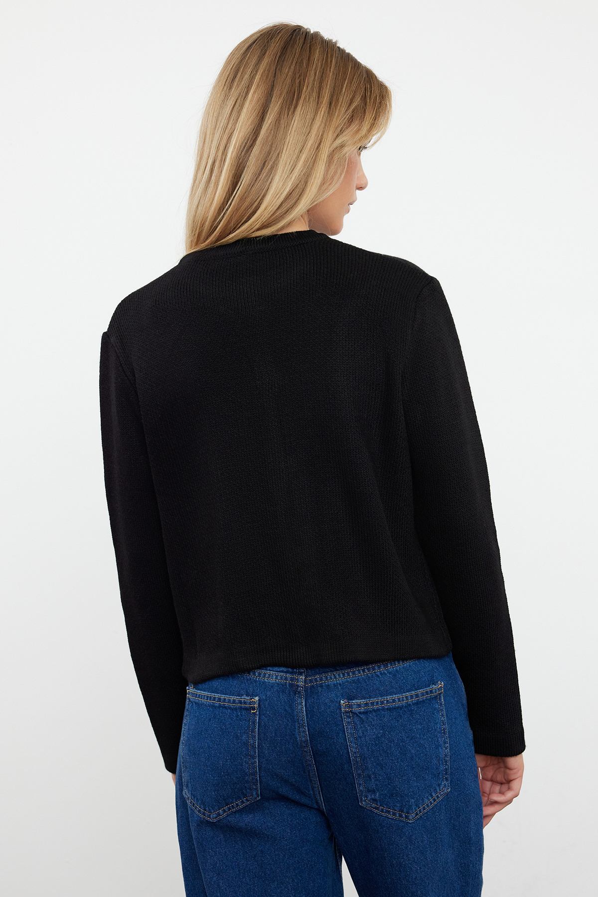 Trendyolmilla  Siyah Basic Ceket Görünümlü Triko Hırka TWOAW24HI00090 - Görsel 5