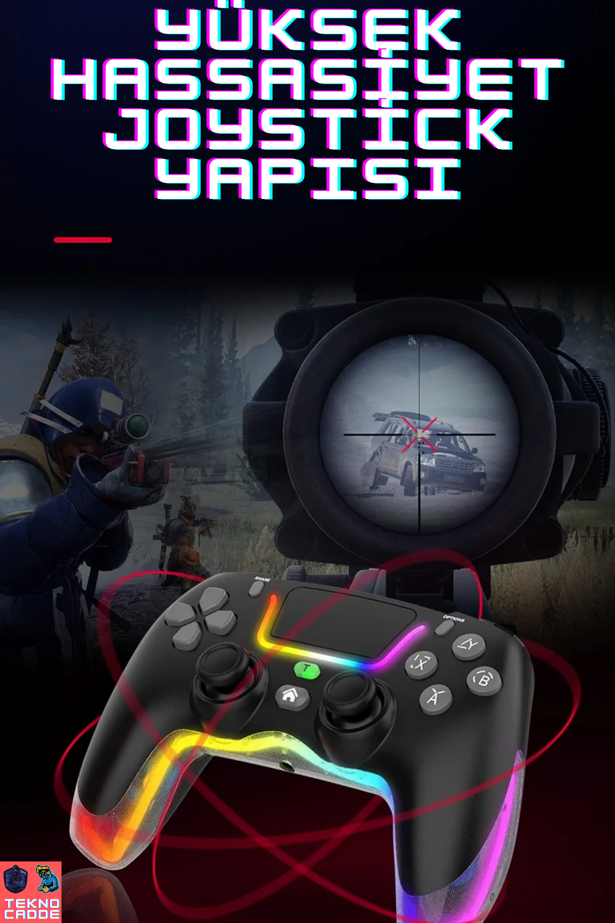 P07 PS4/SWİTCH/IOS/Android/PC Uyumlu RGB Bluetooth Joystick 4