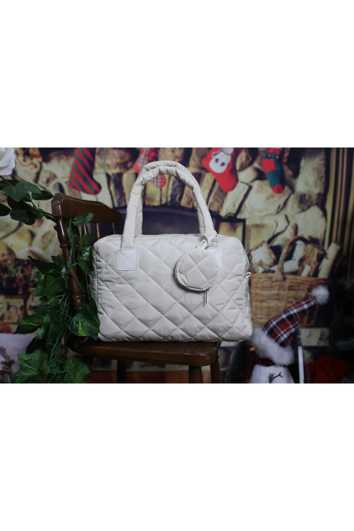 Elentra-Large Size Quilted Patterned Puff Shoulder Bag - with Wallet 3