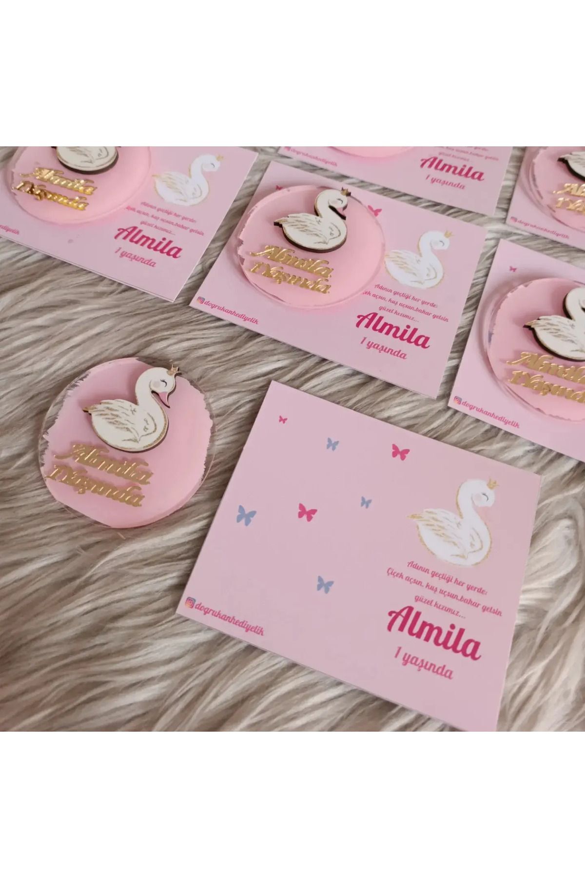 doğrukan Kuğu figürlü kartlı jelatinli Yenidoğan doğum günü Pleksi magnet hediyelik(10 adet) fotoğrafı 3 (önizleme)