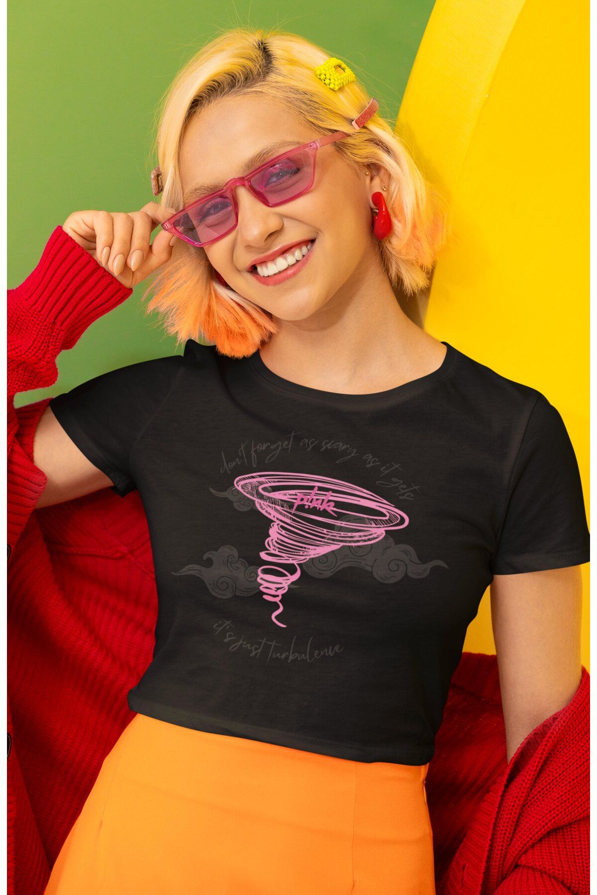 Fuddy Moda Crop Top Imprimat Roz - Bluză Imprimată Femeie - M