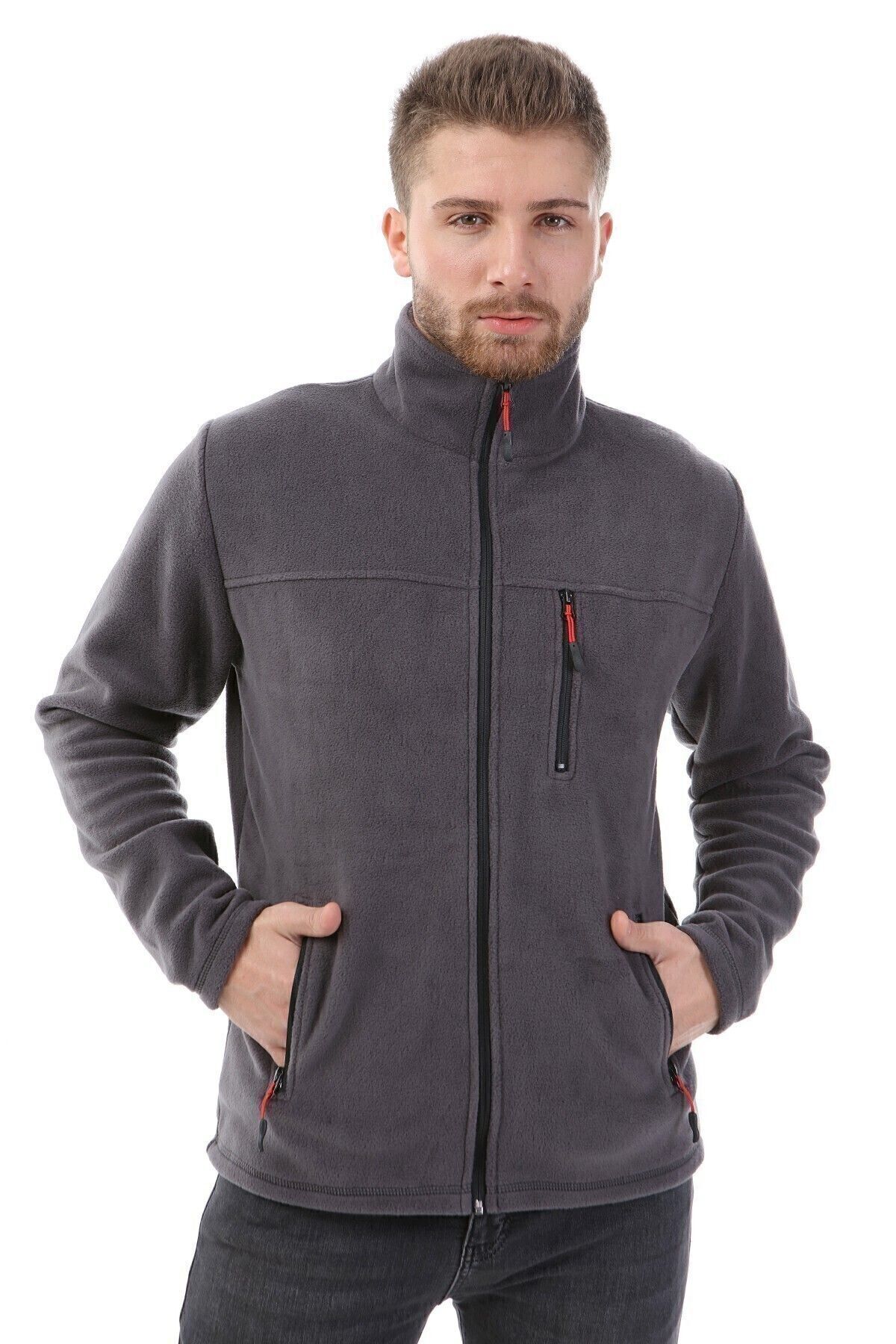 کاپشن پشمی فضای باز یقه خفاشی خاکستری یونیسکس، زیپ کامل، ۳ جیب - خاکستری GRİ2XL — تصویر 3 از 6
