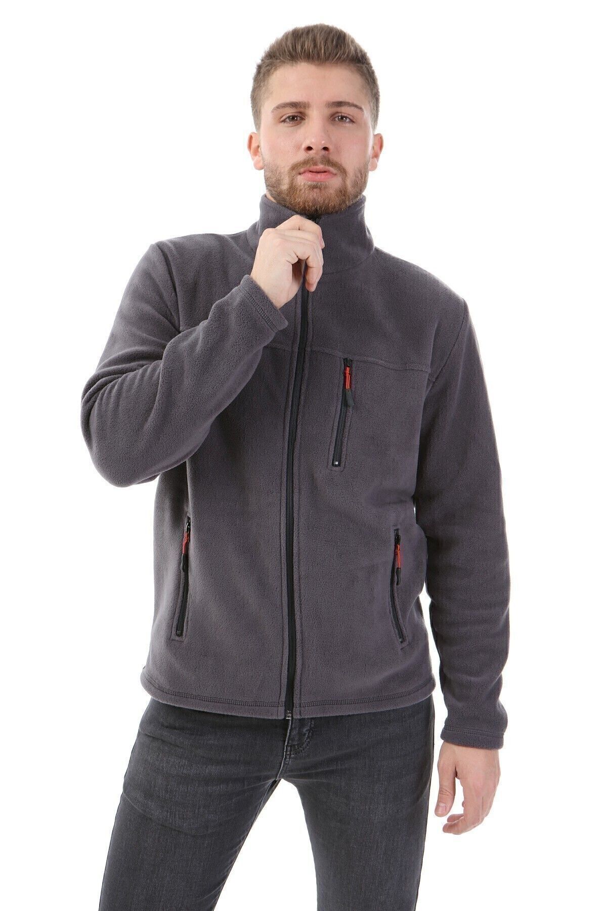 Genel Markalar Unisex Gri Bato Yaka Tam Fermuarlı 3 Cepli Outdoor Polar Ceket — خاکستری GRİ2XL