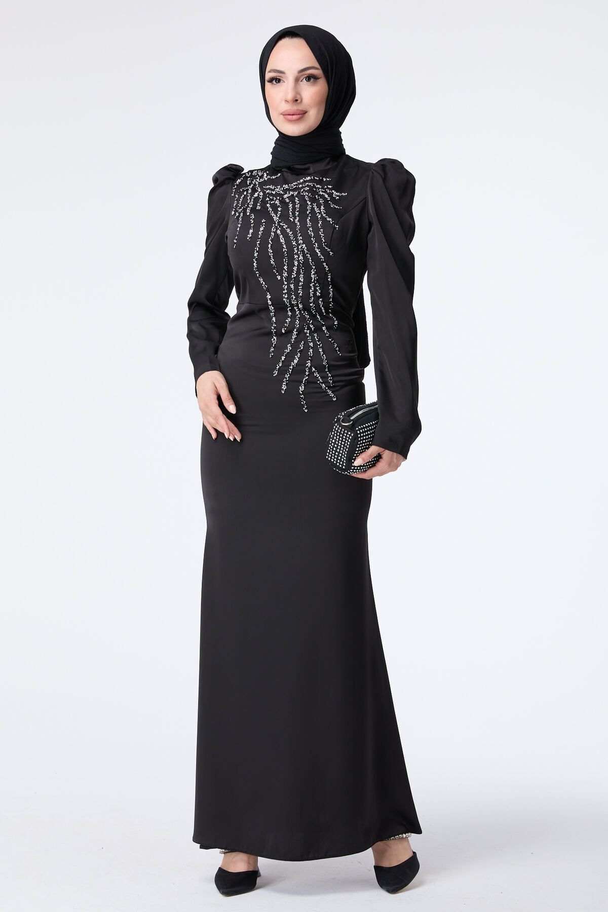 TOFİSA-Schwarzes Abendkleid für Damen mit Hakim-Kragen - 23429 3