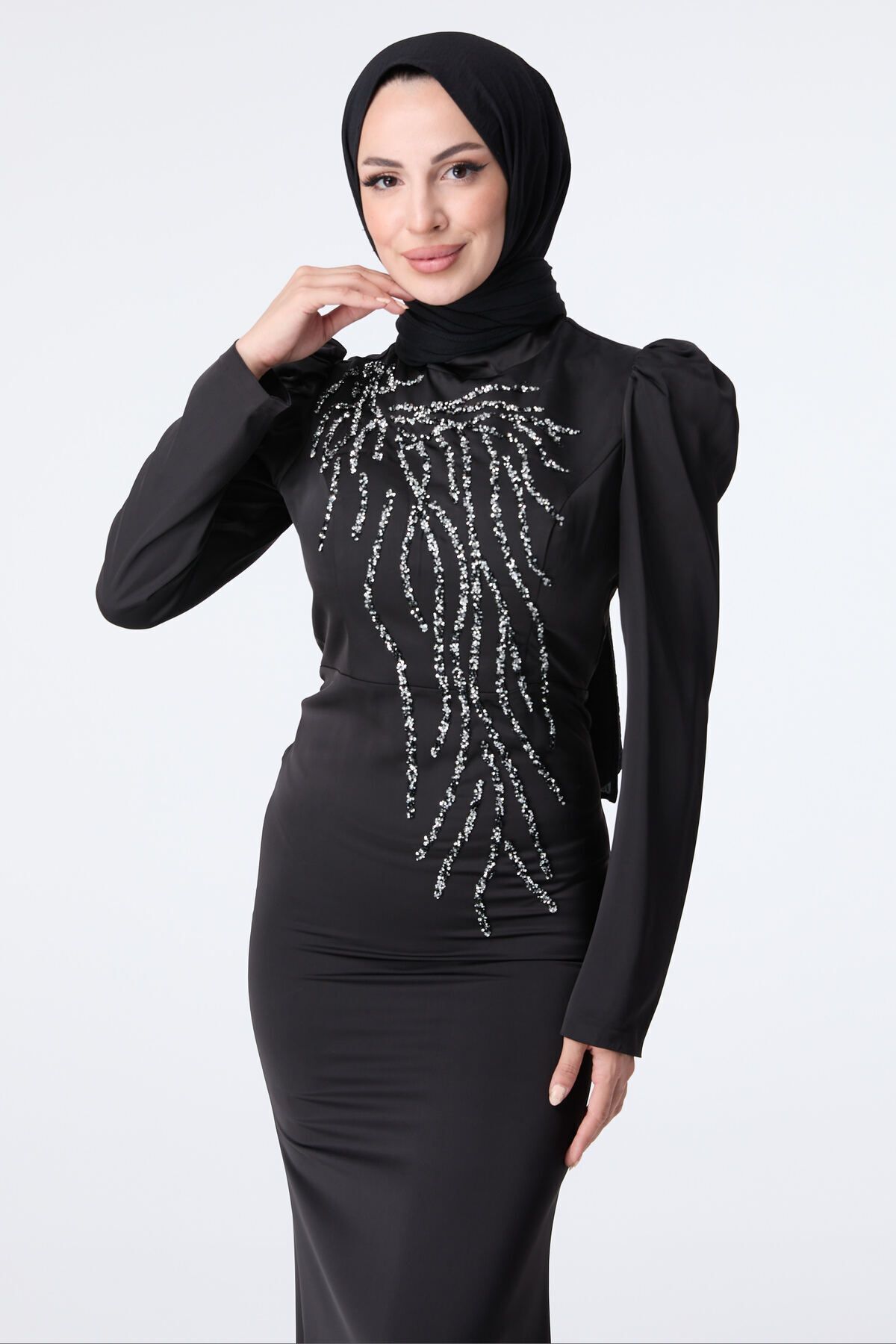 TOFİSA-Schwarzes Abendkleid für Damen mit Hakim-Kragen - 23429 6