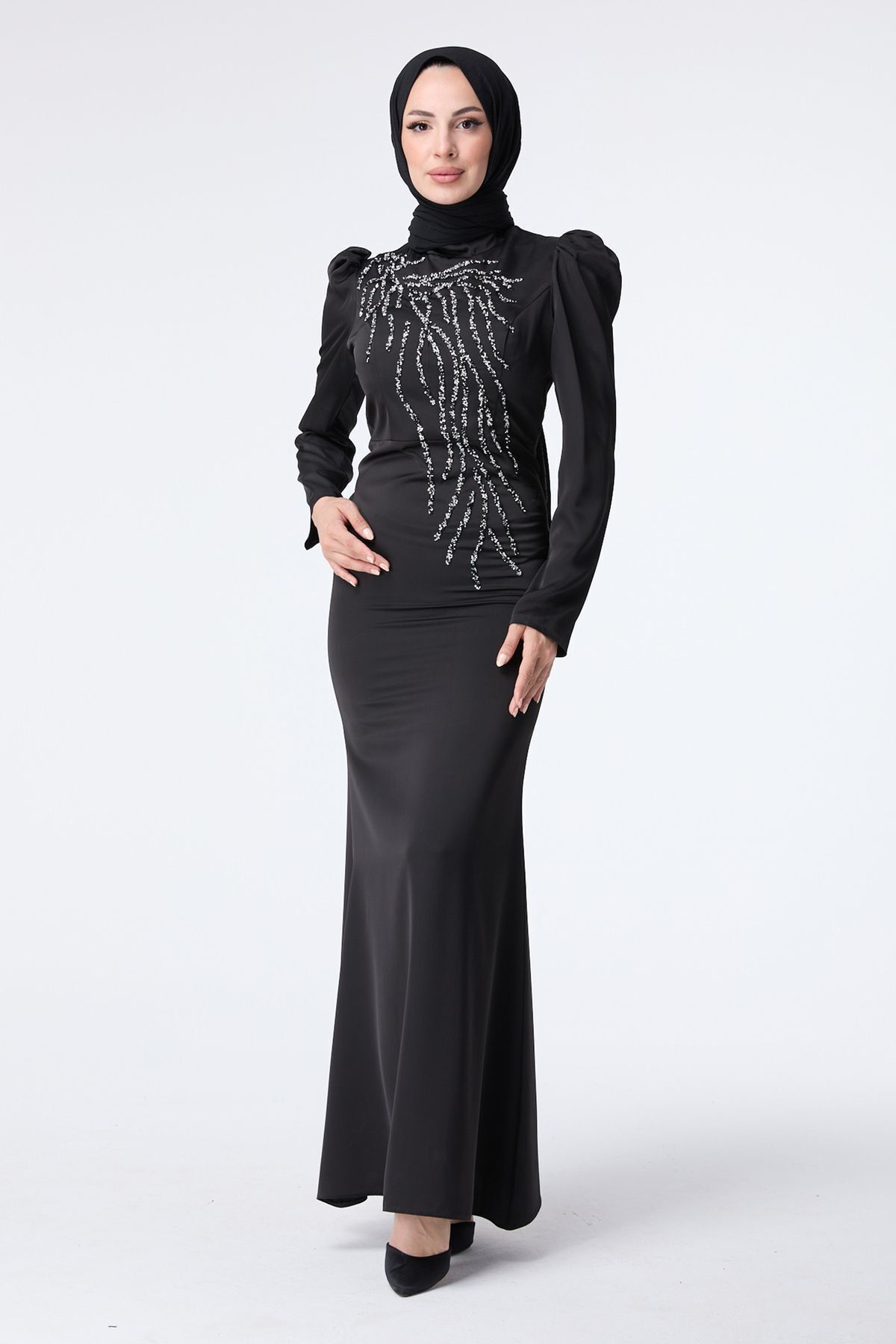 TOFİSA-Schwarzes Abendkleid für Damen mit Hakim-Kragen - 23429 1
