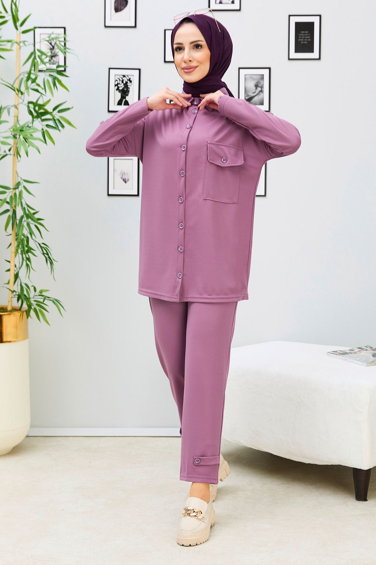 TOFİSA-Lila Tunika und Hose Damen Hemdkragen - 11337 4