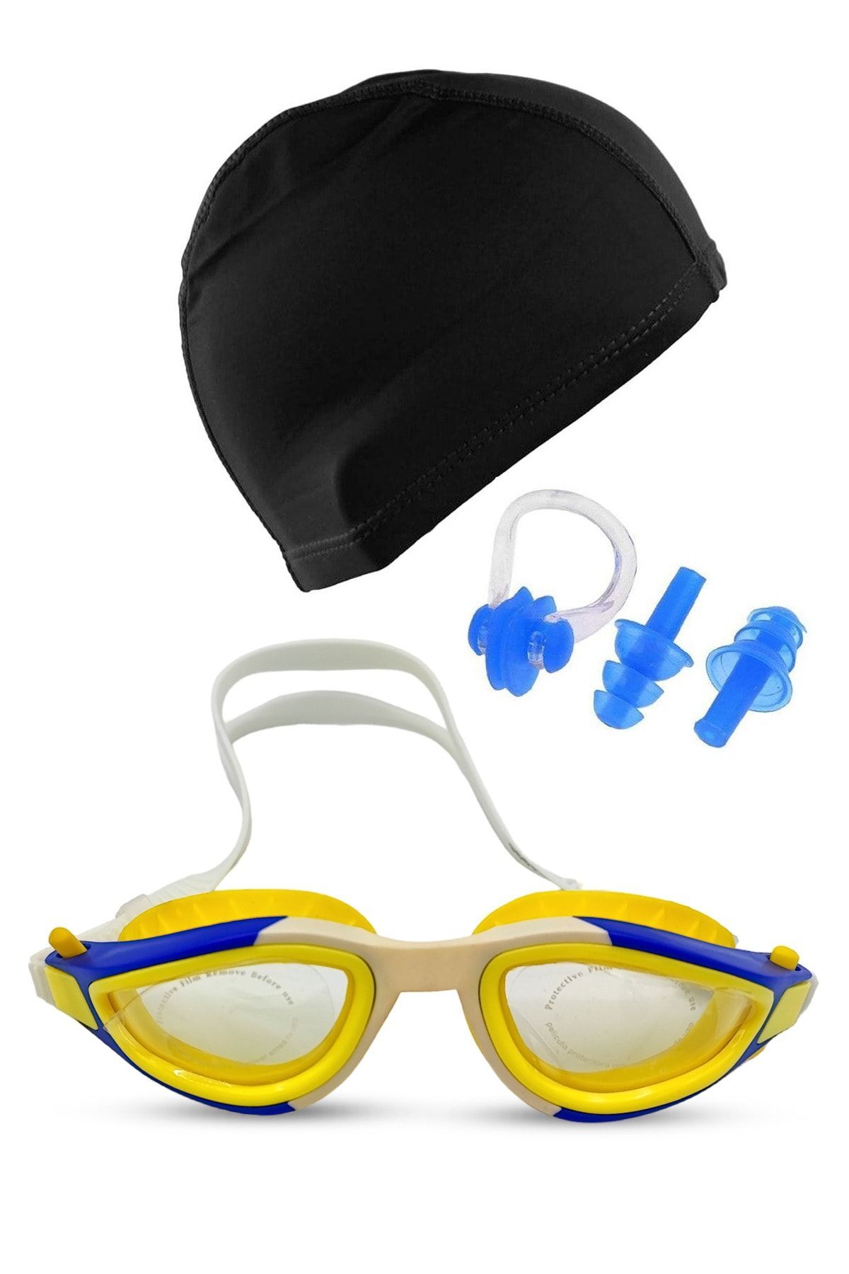 Tosima Pro Silikon Yüzücü Gözlüğü Ve Likra Bone Kulak Tıkacı Ve Burun Klips Seti Havuz Seti Full Set