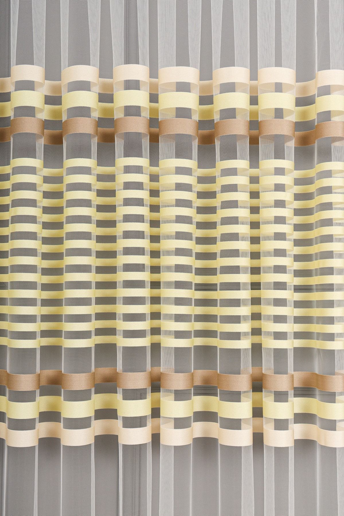 elision home-Transverse Striped Banded Sports Tulle Curtain, 100x270, Sparse Pleat, 1/2 2