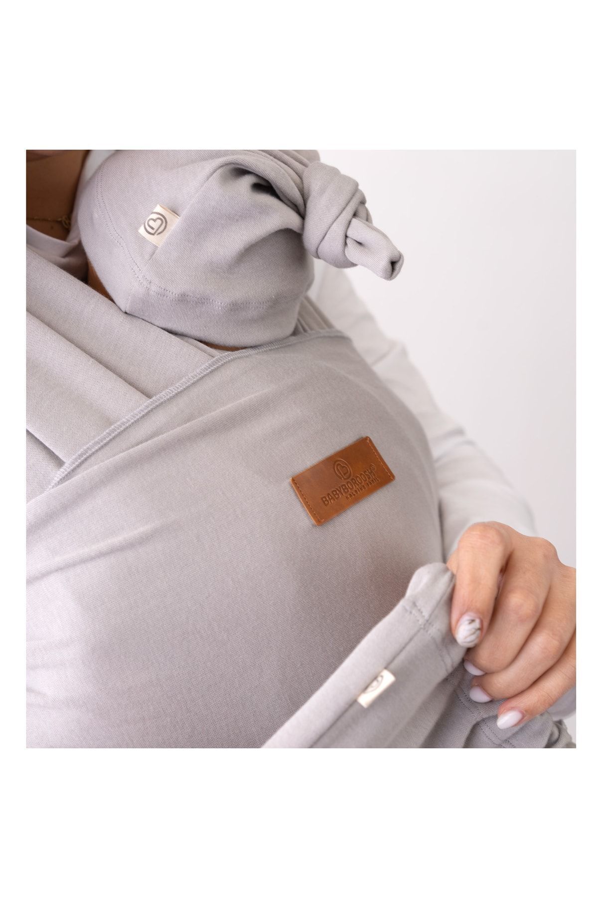 Boroosh Baby Yumuşak Bebek Sling %100 Pamuklu Kese Ve Bere Hediyeli Tatlı Gri Bebek Taşıma Şalı /oeko-tex fotoğrafı 5 (önizleme)