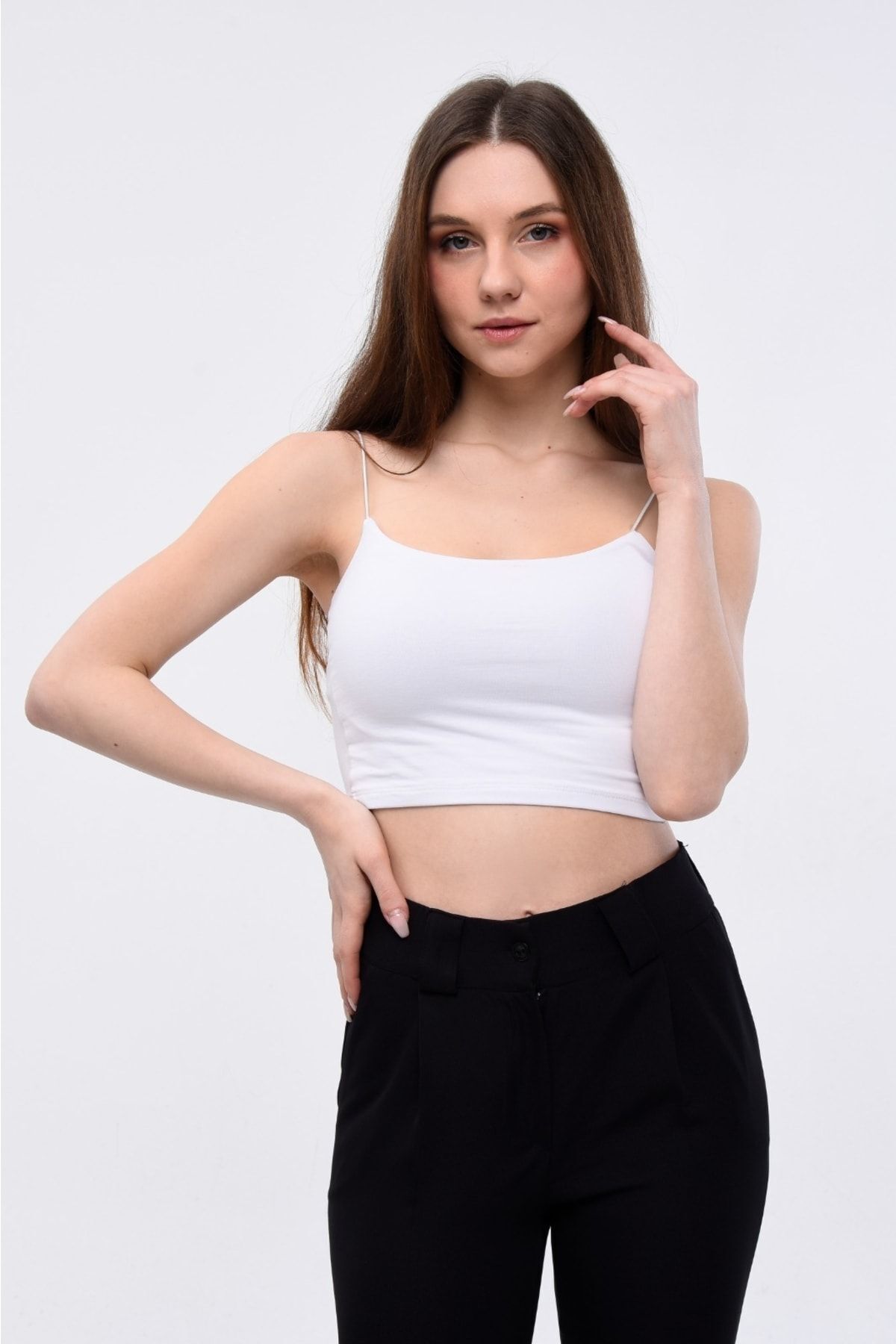 Women's White Strappy Chest Insert Crop Camisole Blouse