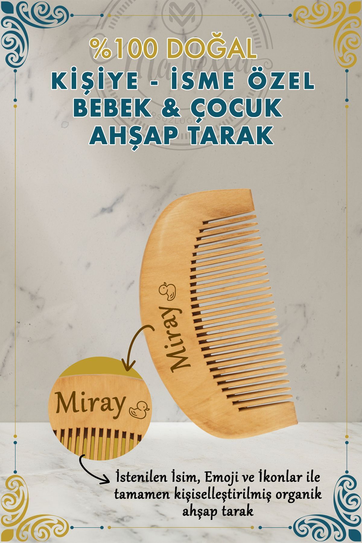 İsme - Kişiye Özel Doğal Ahşap Makrome-Şimşir Tarak - Bebek & Çocuk Saç Tarağı