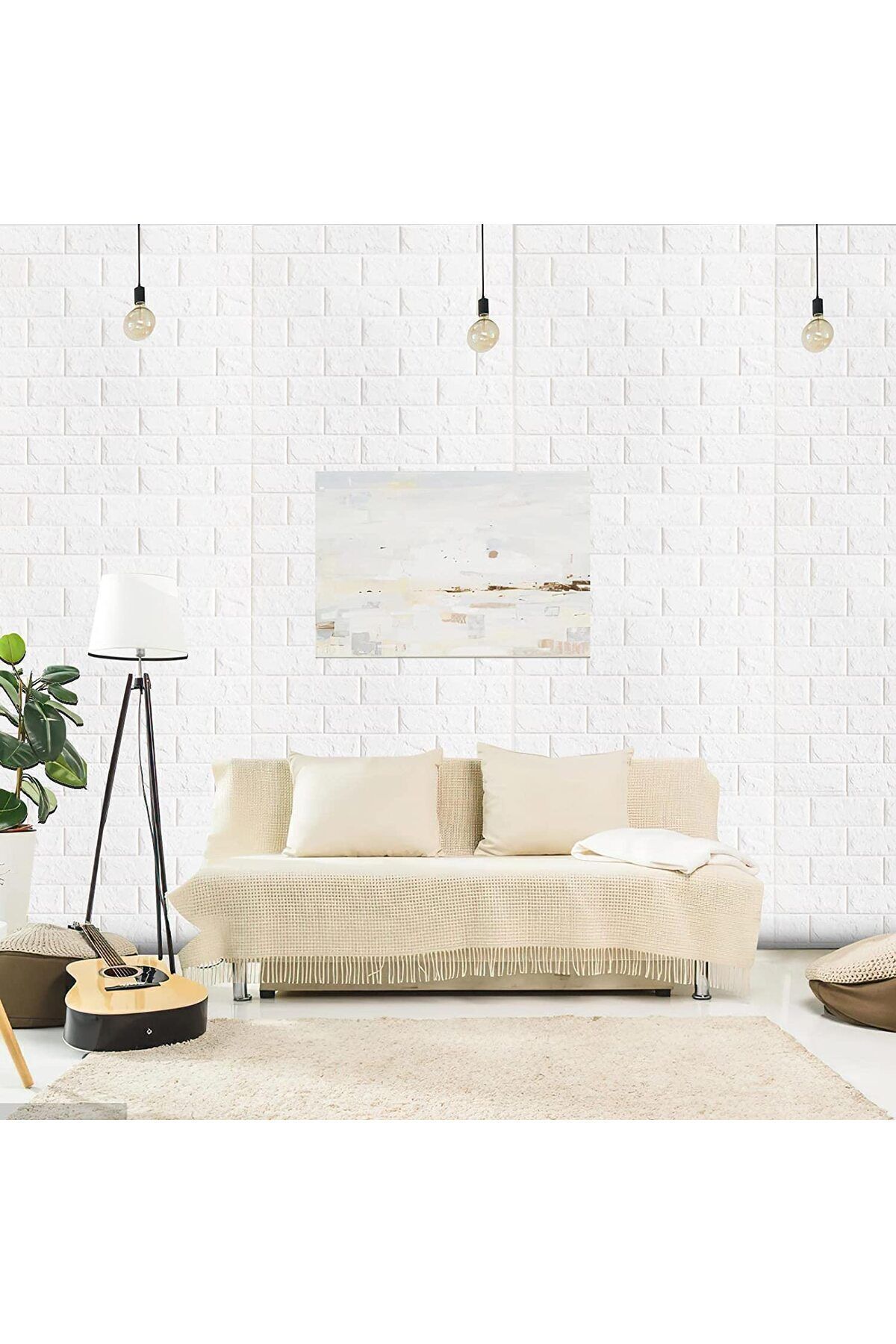 50x50 Cm 0,27 M2 Beyaz Kendinden Yapışkanlı Duvar Kağıdı Esnek Köpük Panel 3d Tuğla Desen
