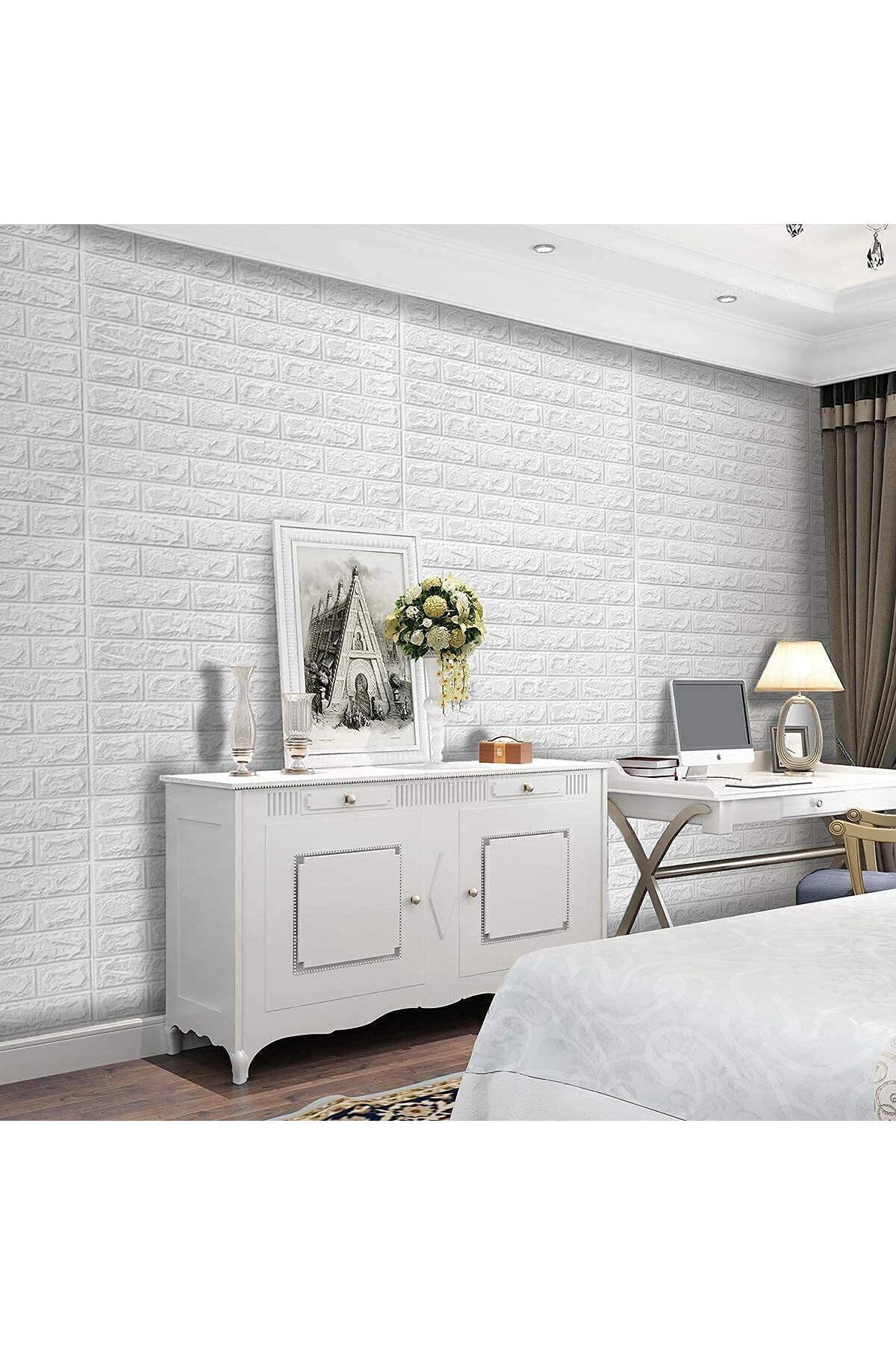 50x50 Cm 0,27 M2 Beyaz Kendinden Yapışkanlı Duvar Kağıdı Esnek Köpük Panel 3d Tuğla Desen