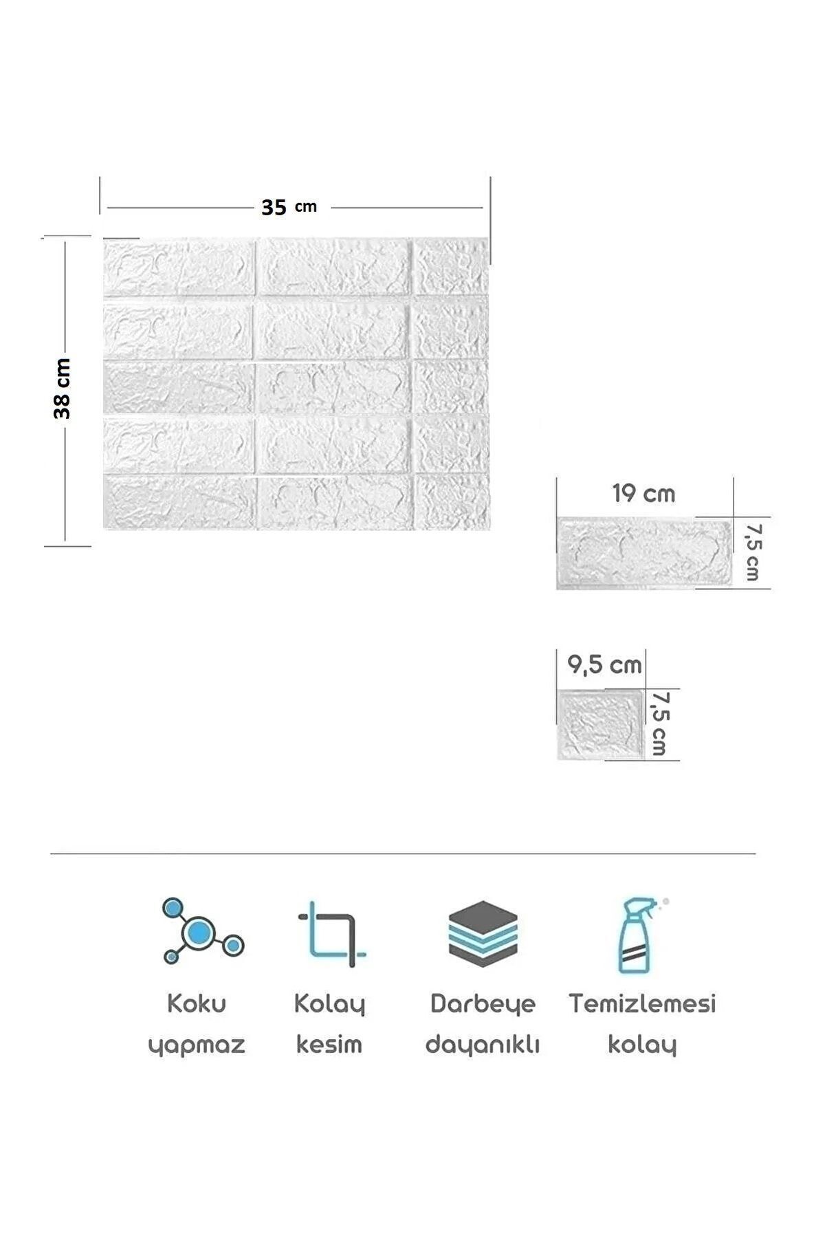 Kendinden Yapışkanlı Duvar Kağıdı Esnek Köpük Paneli 3d Boyutlu Tuğla Desen Beyaz 1 Adet 35x38 Cm